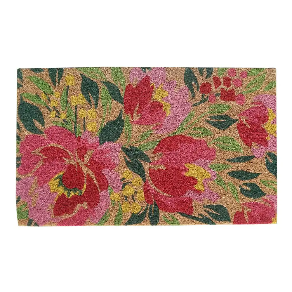 Solemate Latex Backed Coir Floral 45x75cm Slimline Outdoor Stylish Doormat