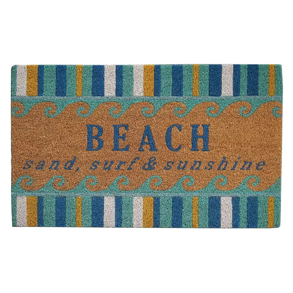 Solemate Latex Backed Coir Aqua Beach 45x75cm Slim Outdoor Stylish Doormat