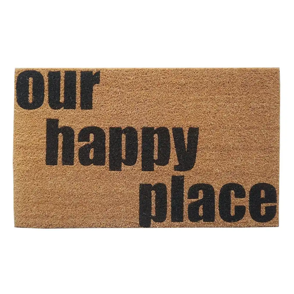 Solemate Latex Backed Coir Happy Place 45x75cm Slim Outdoor Stylish Doormat