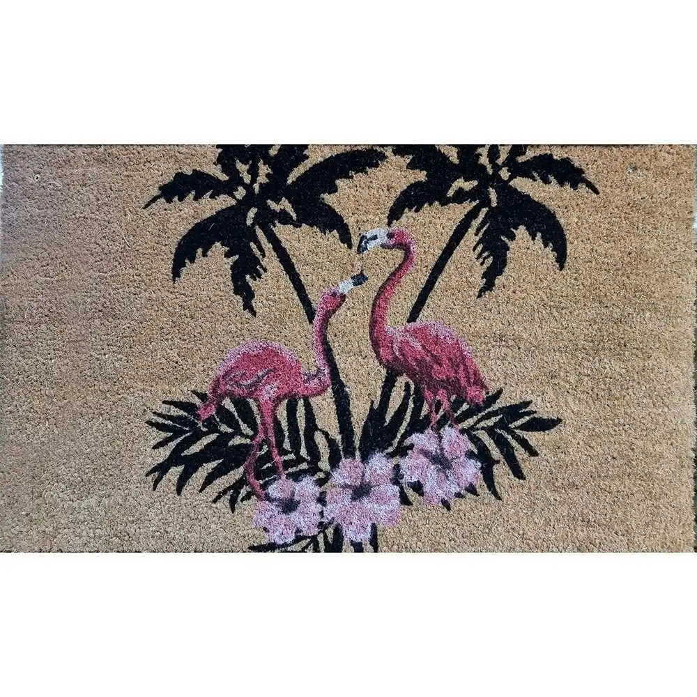 Solemate PVC Backed Coir Flamingo Island 45x75cm Slimline Outdoor Doormat