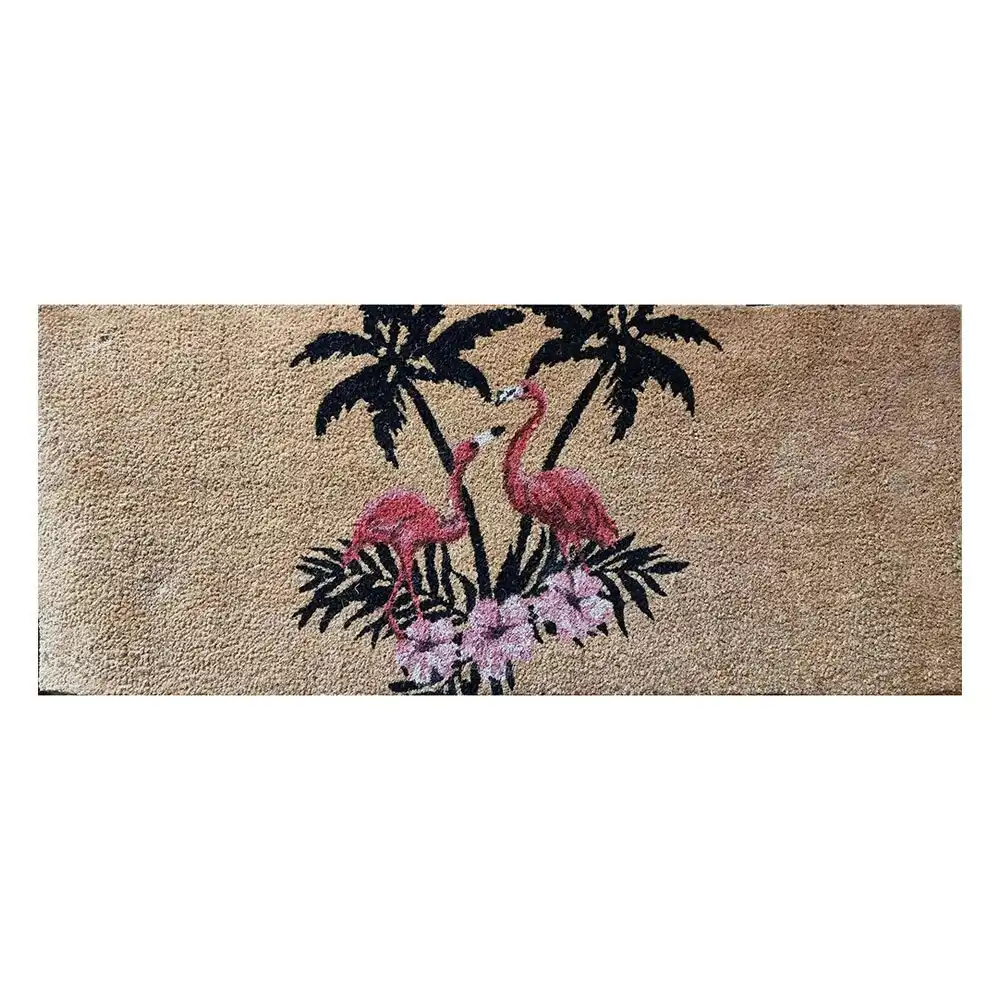 Solemate PVC Backed Coir Flamingo Island 45x110cm Slimline Outdoor Doormat