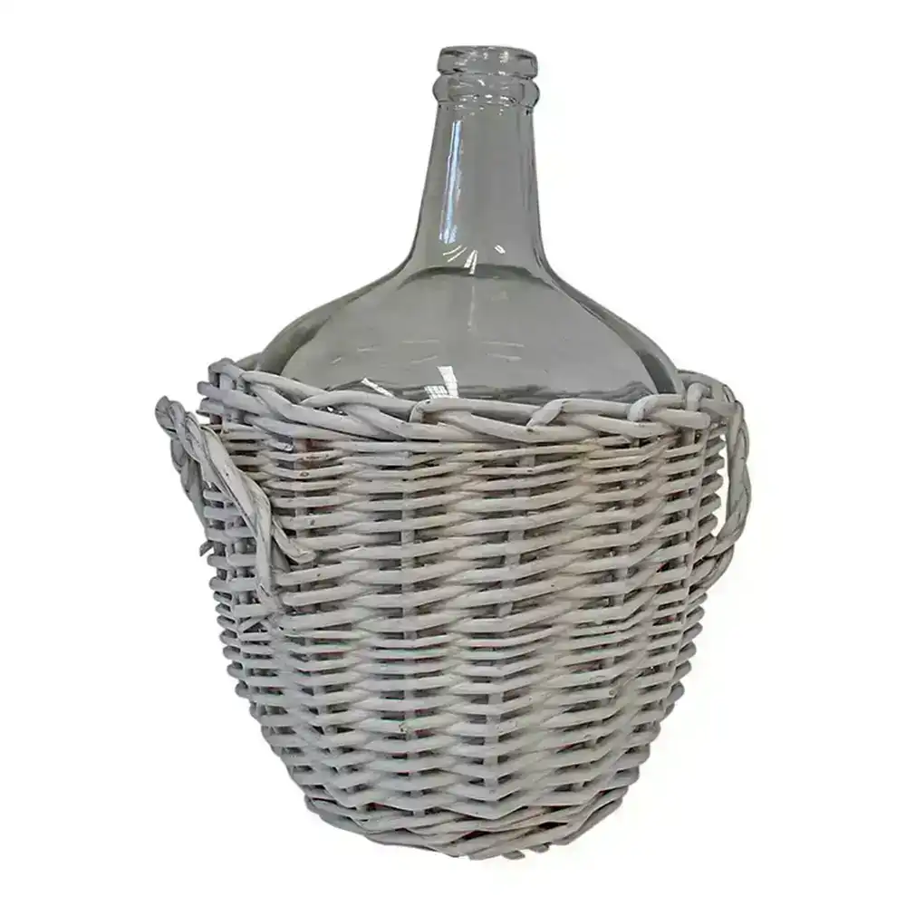 Willow Glass 27cm Bottle Vase w/ Basket Flower/Foliage Pot Home Decor White