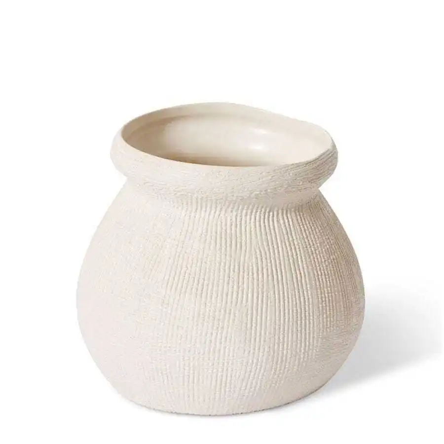 E Style 18cm Ceramic Wanda Plant/Flower Vase Tabletop Decor Hessian White