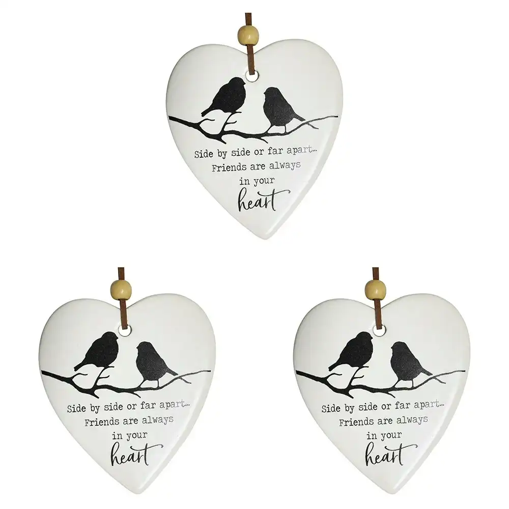 3x Ceramic Hanging 8x9cm Heart Birds Side By Side Ornament w/Hanger Home Decor