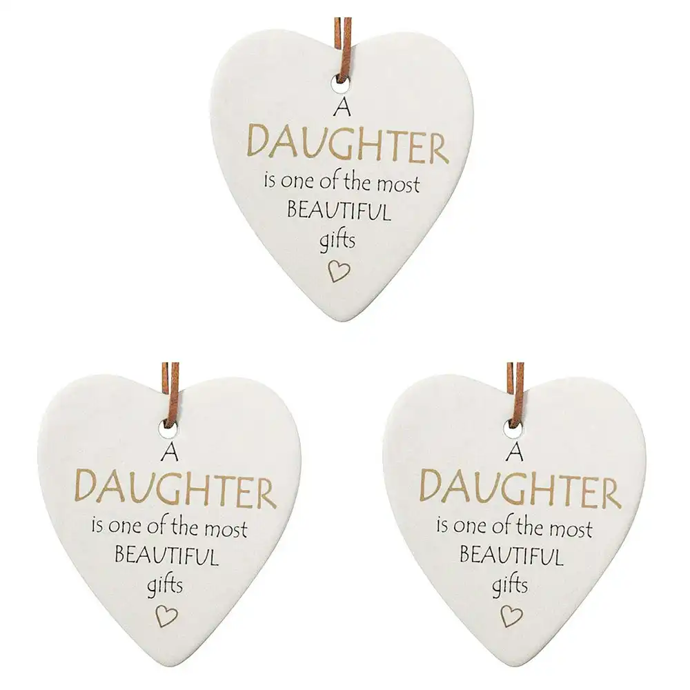 3x Ceramic Hanging 9cm Heart Daughter Gifts w/ Hanger Ornament Home/Office Decor