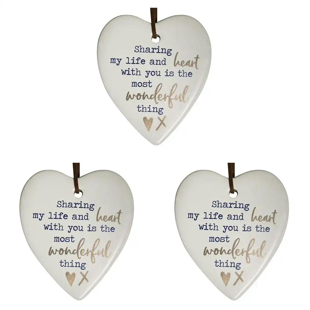 3x Ceramic Hanging 8x9cm Heart Share Heart w/Hanger Ornament Home Room Decor