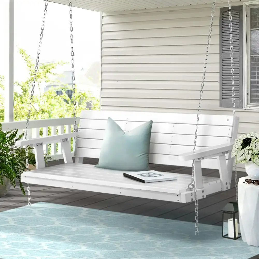 Gardeon Outdoor Porch Swing Chair with Chains 3 Seater Wooden White