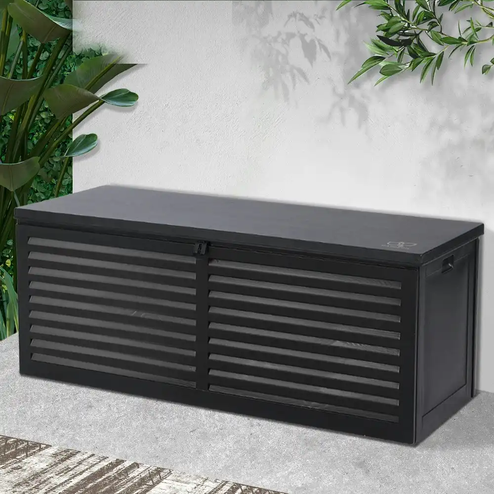 Gardeon Outdoor Storage Box 390L Bench Container Indoor Garden CabinetToy Tool Sheds Deck Black