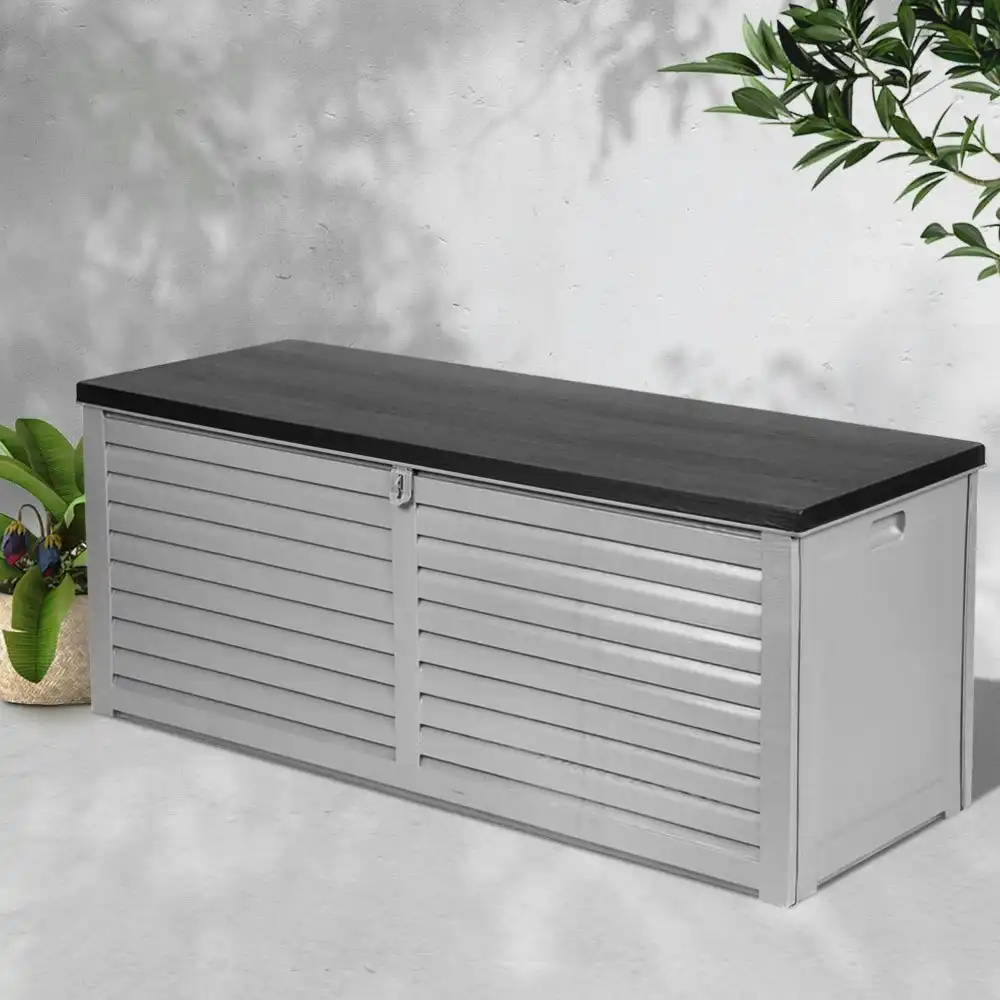 Gardeon Outdoor Storage Box 390L Bench Container Indoor Garden CabinetToy Tool Sheds Deck Grey