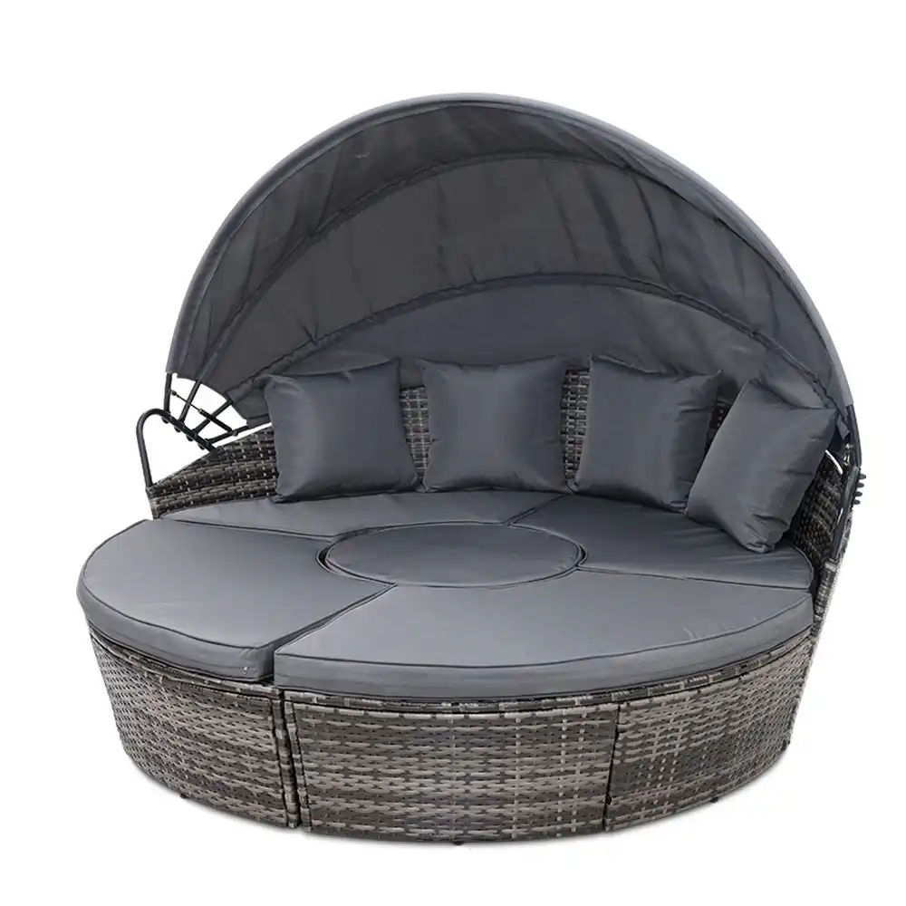 Gardeon Outdoor Lounge Setting Sun Lounger Sofa Patio Furniture Wicker Garden Rattan Day Bed Grey