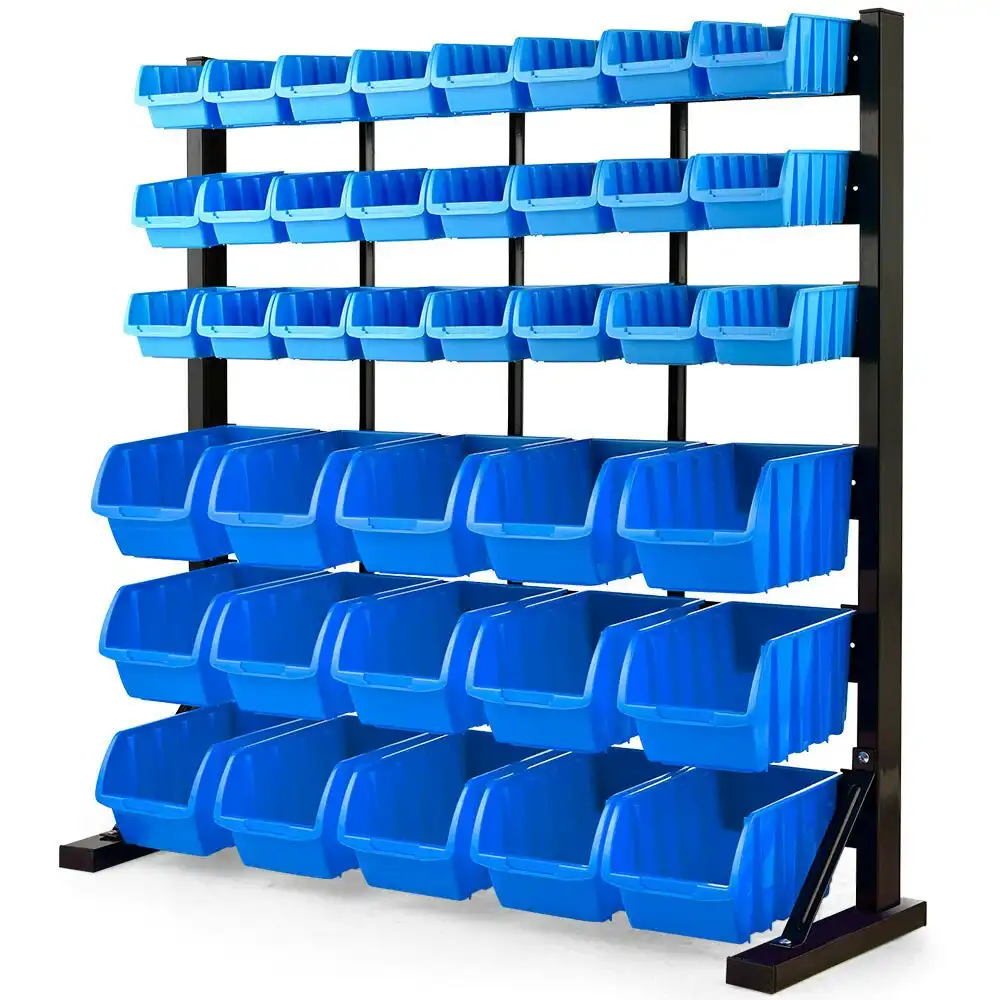 Baumr-AG 39 Parts Bin Rack Storage System Floor Mount - Blue