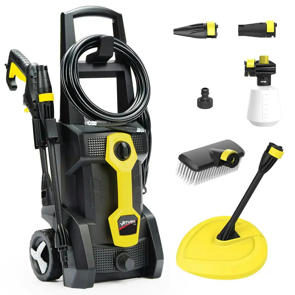 Jet-USA RW535 Electric High Pressure Washer, 2600PSI Water Cooled Motor, 2 Nozzles, Brush Head, Deck Cleaner, Detergent Bottle