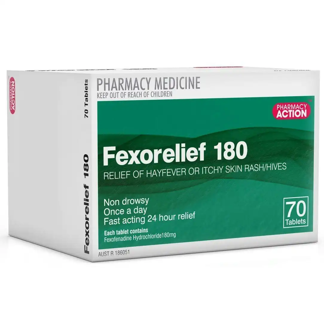 Pharmacy Action Fexorelief 180mg 70 Tabs (Generic for TELFAST)