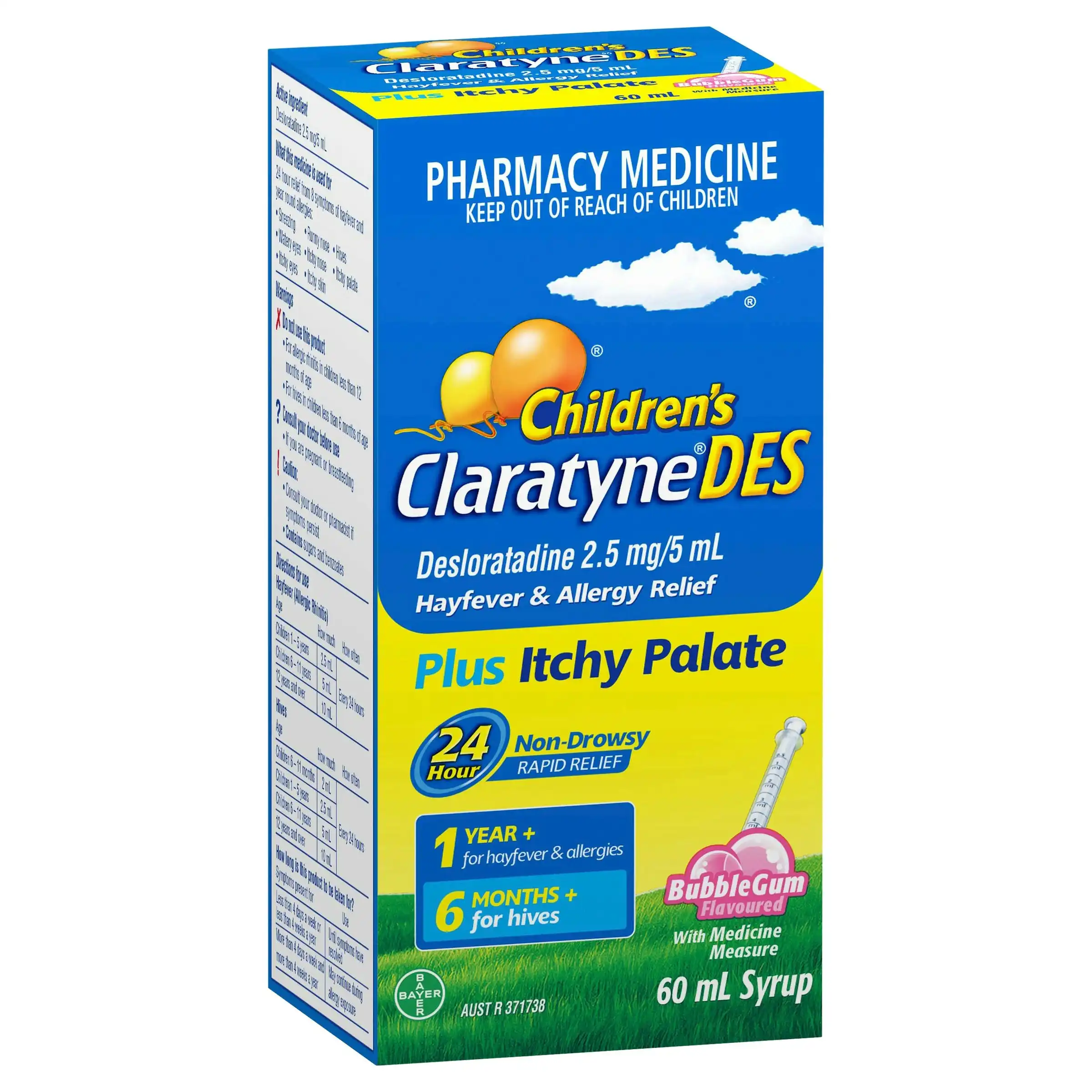 ClaratyneDES Hayfever & Allergy Relief Bubblegum Syrup for Kids 60mL