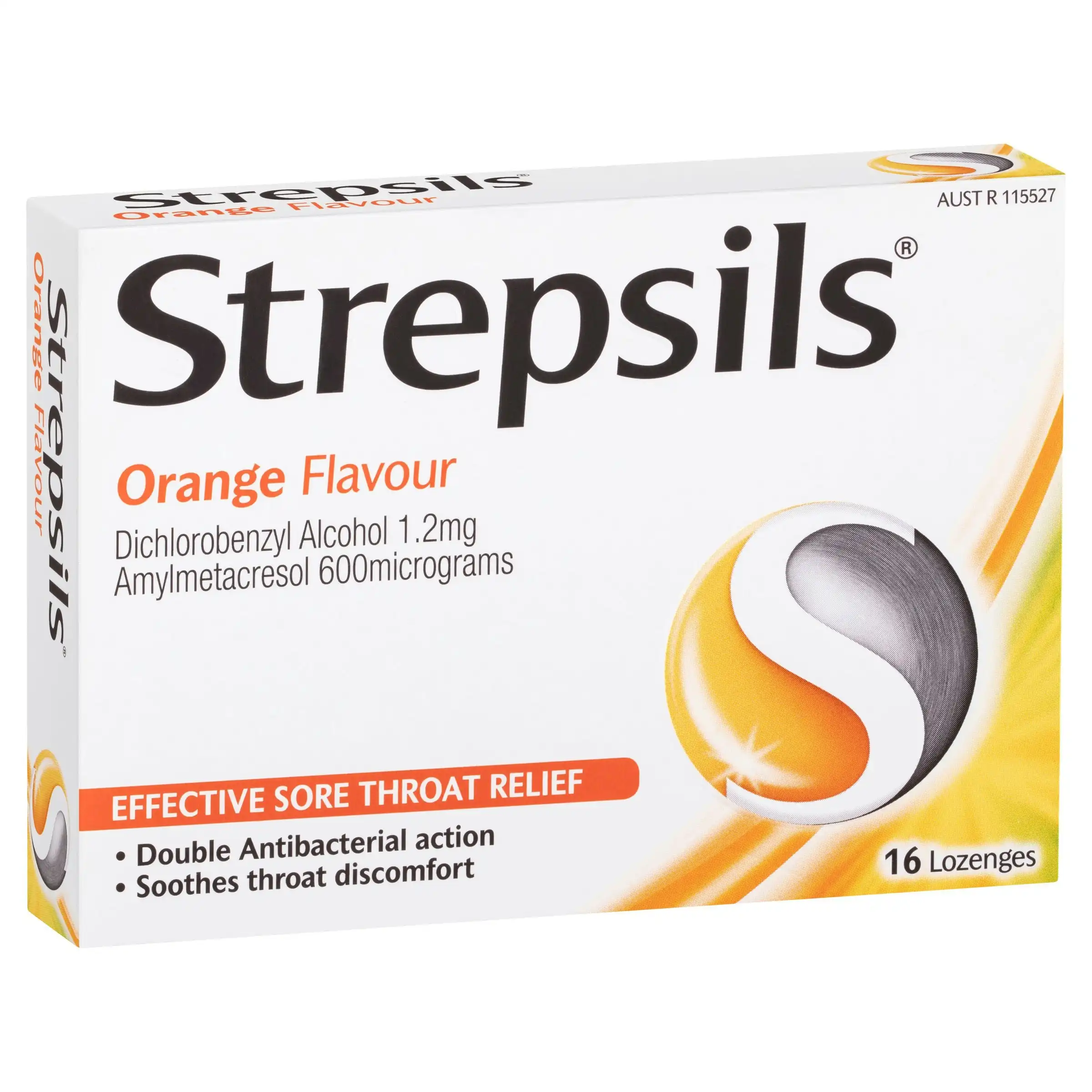 Strepsils Soothing Lozenges Orange 16pk Sore Throat Double Antibacterial