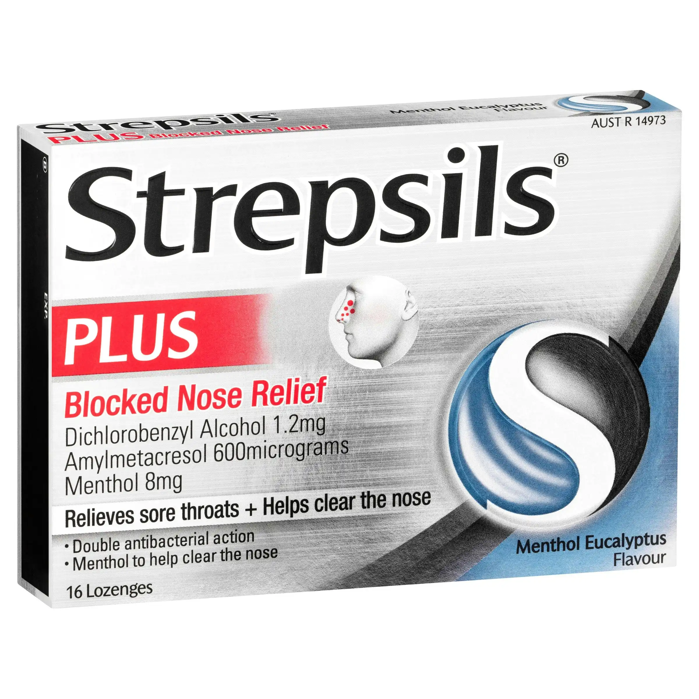 Strepsils Plus Blocked Nose Relief Lozenges 16 Pack  Menthol Eucalyptus Flavour