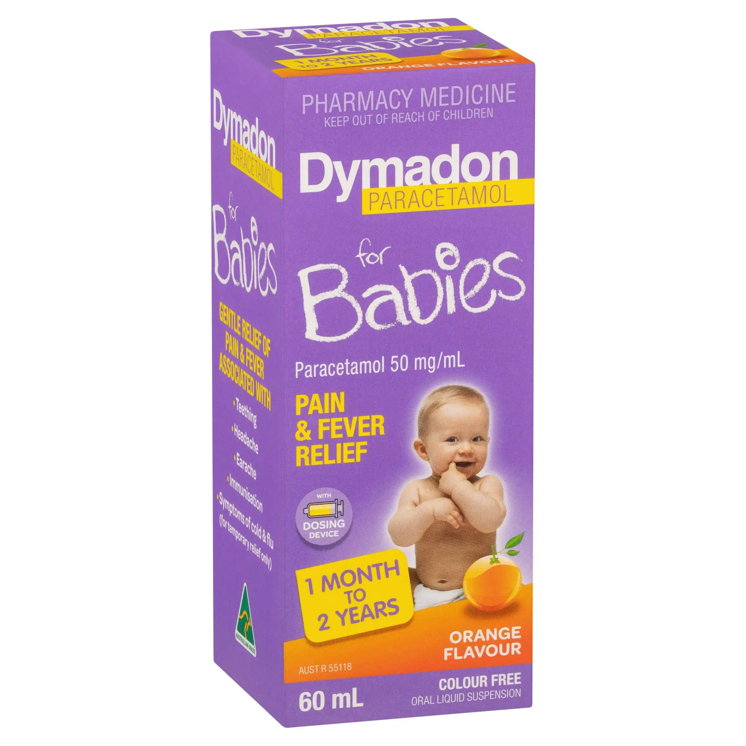 Dymadon for Babies Orange Colour Free 1 month - 2 years 60ml