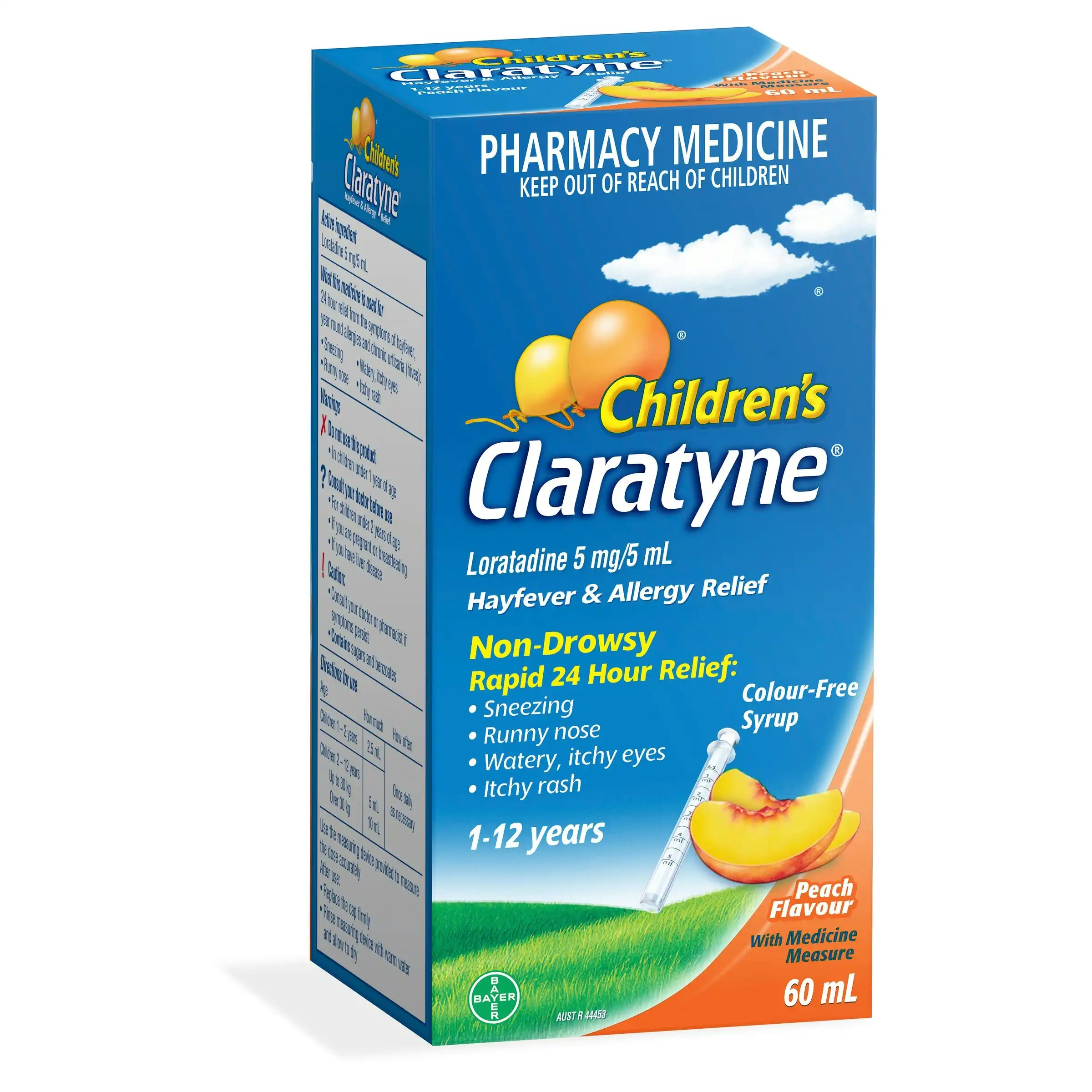 CLARATYNE Children's Hayfever & Allergy Relief Antihistamine Peach Flavoured Syrup 60ml