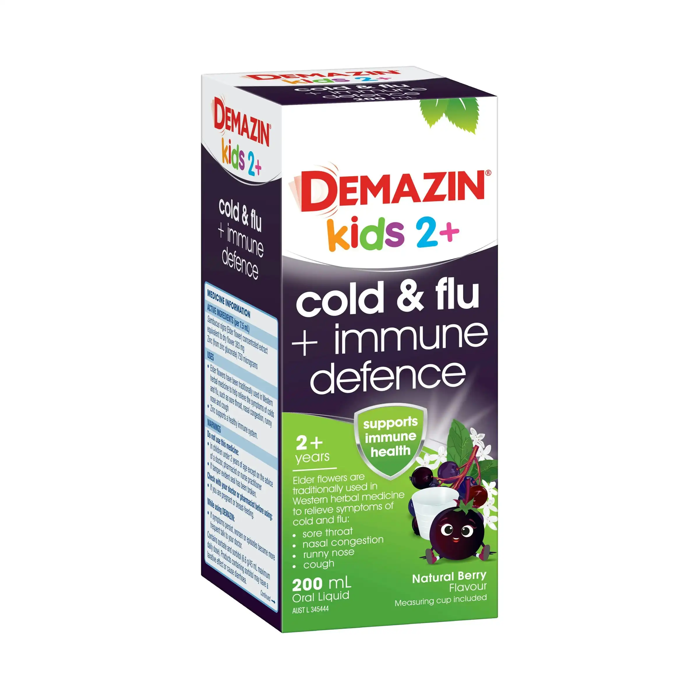 Demazin Kids 2+ Cold & Flu + Immune Defence Natural Berry Oral Liquid 200mL