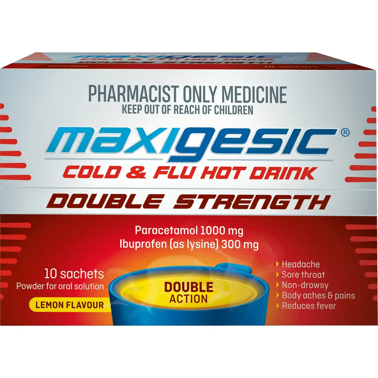 MAXIGESIC COLD&FLU HOT DRINK DOUBLE STRENGTH 10S