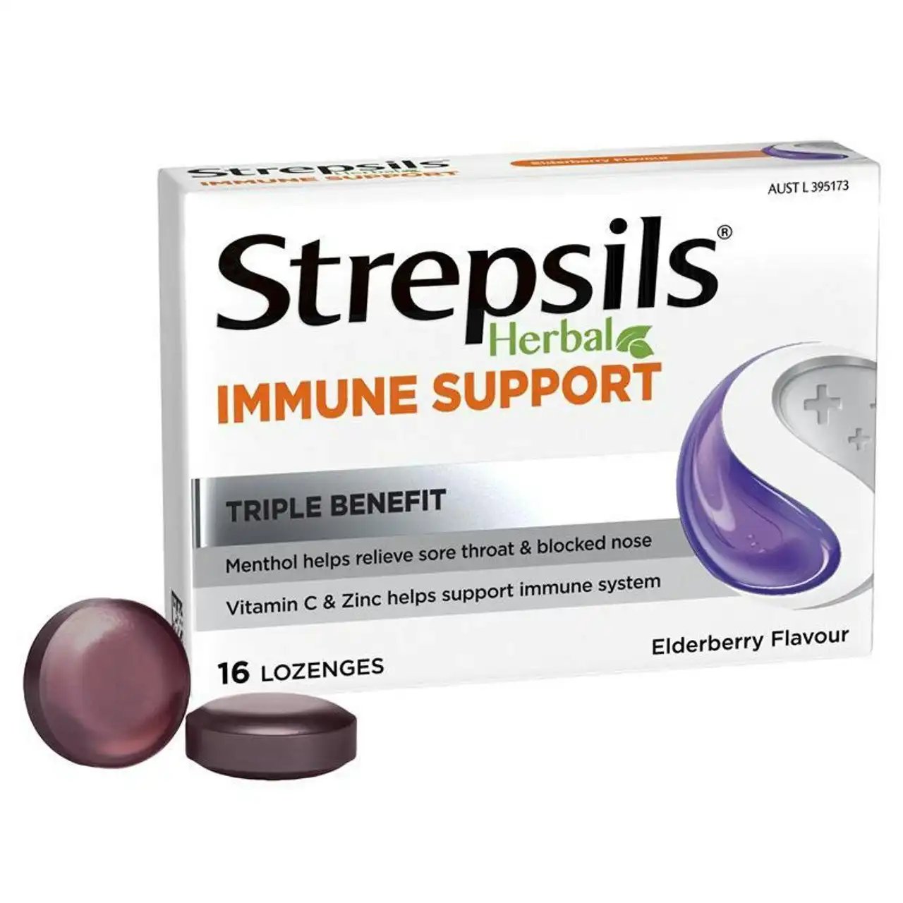 Strepsils Herbal Immune Support Elderberry 16 Lozenges