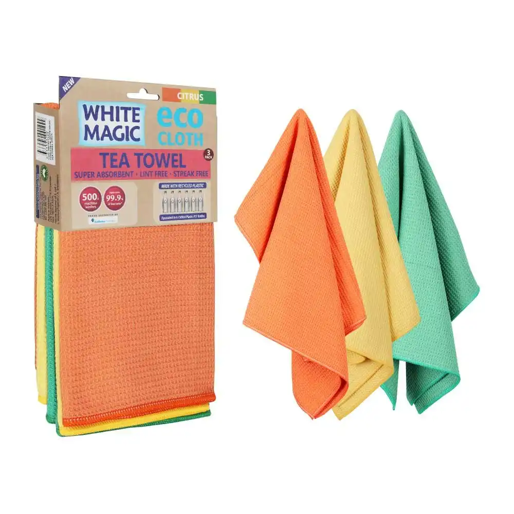 White Magic Eco Cloth Tea Towel Citrus 3Pk