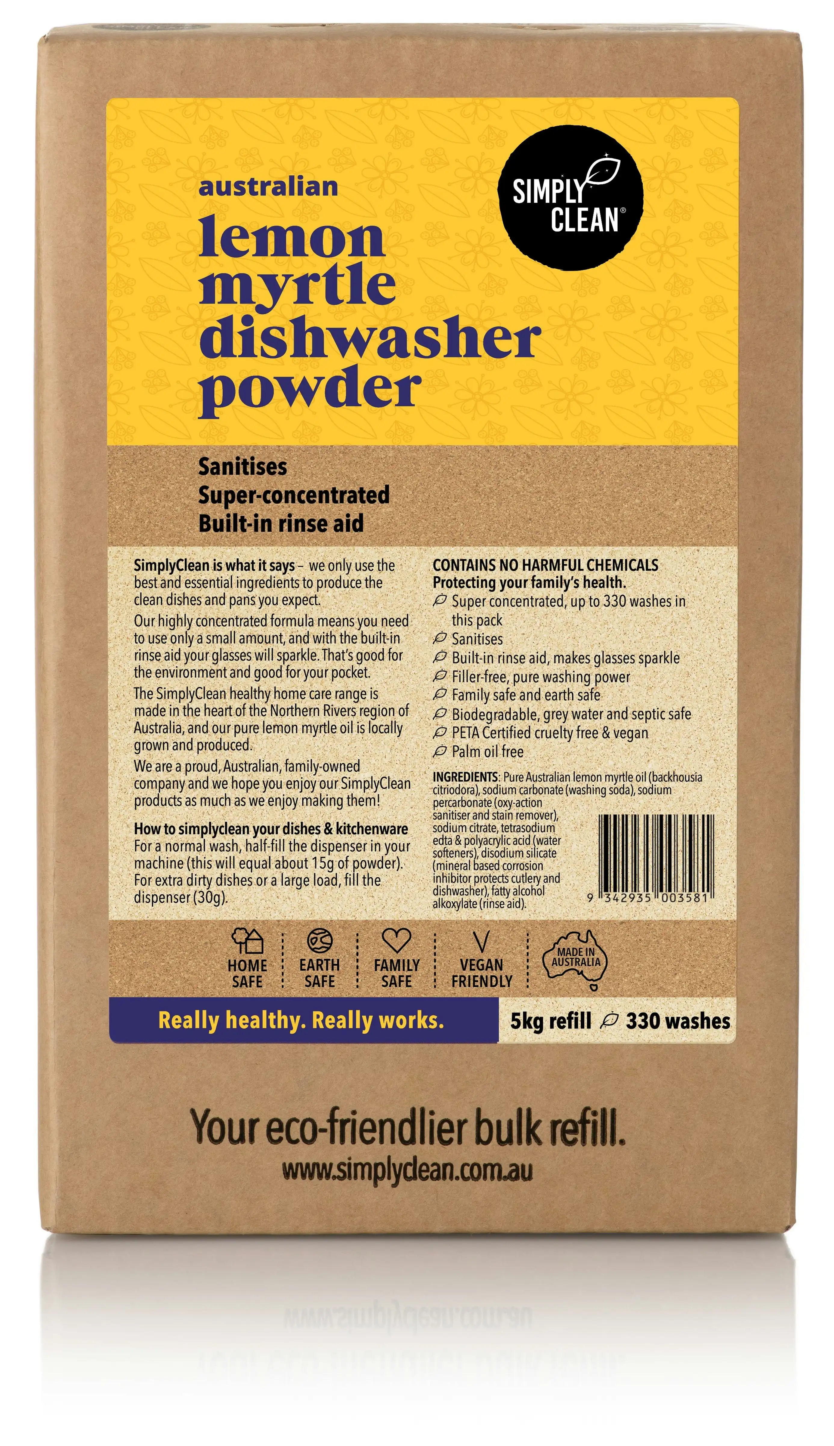 Simply Clean Lemon Myrtle Dishwasher Powder 5kg Box