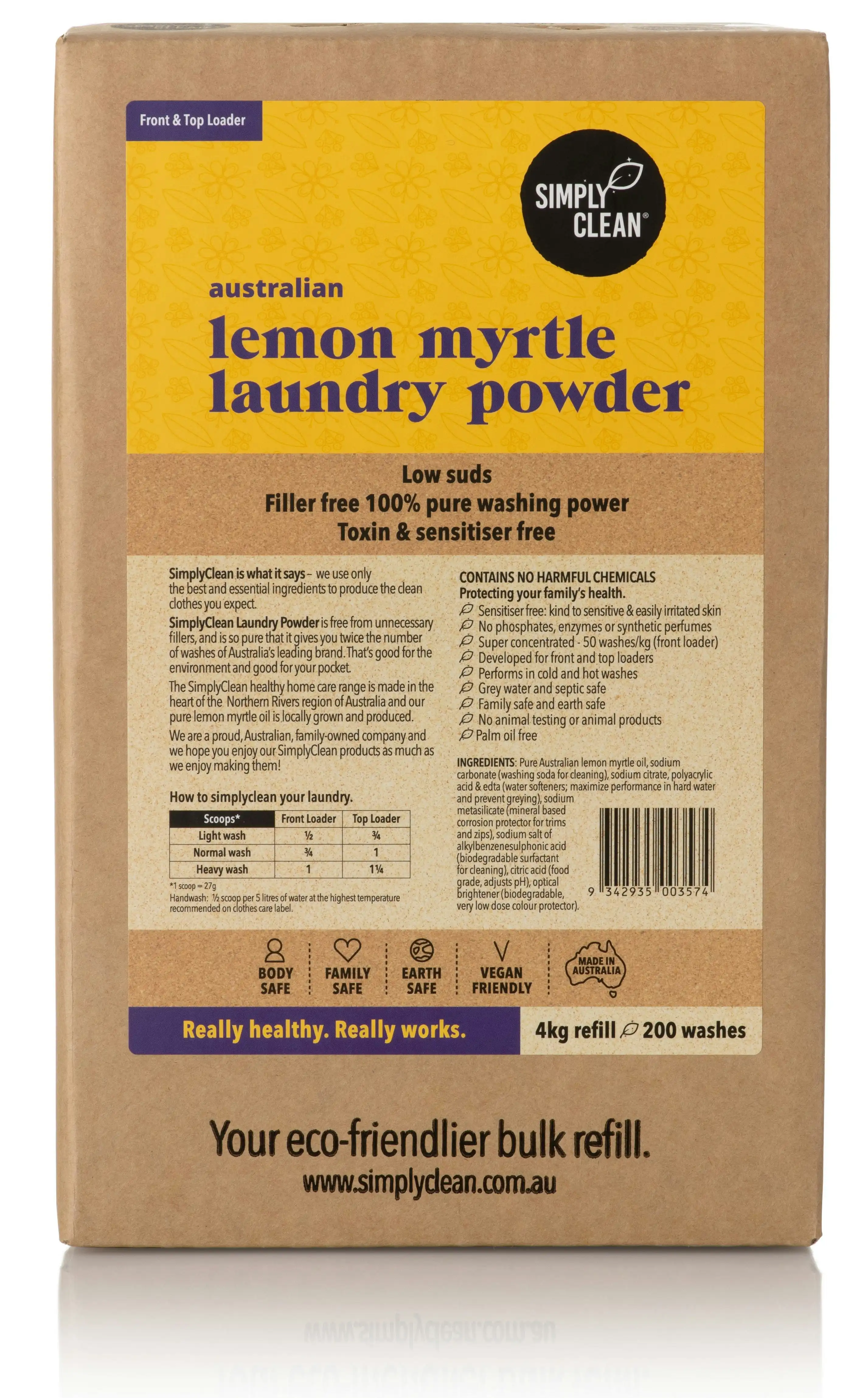 Simply Clean Lemon Myrtle Laundry Powder 4kg Box