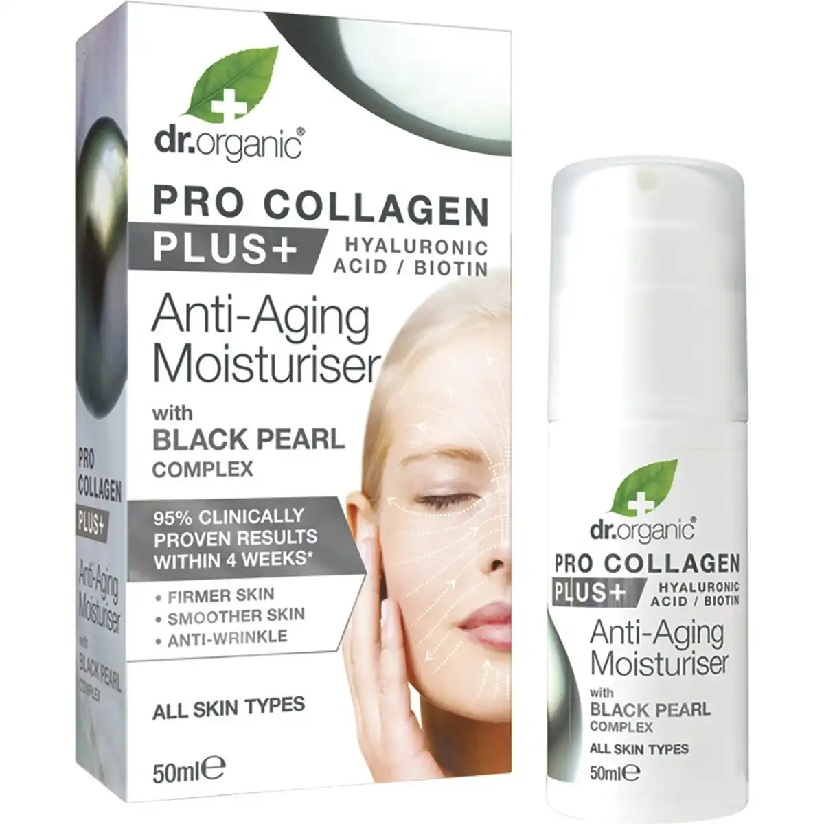 Dr Organic Pro Collagen Plus+ Anti Aging Moisturiser With Black Pearl 50ml