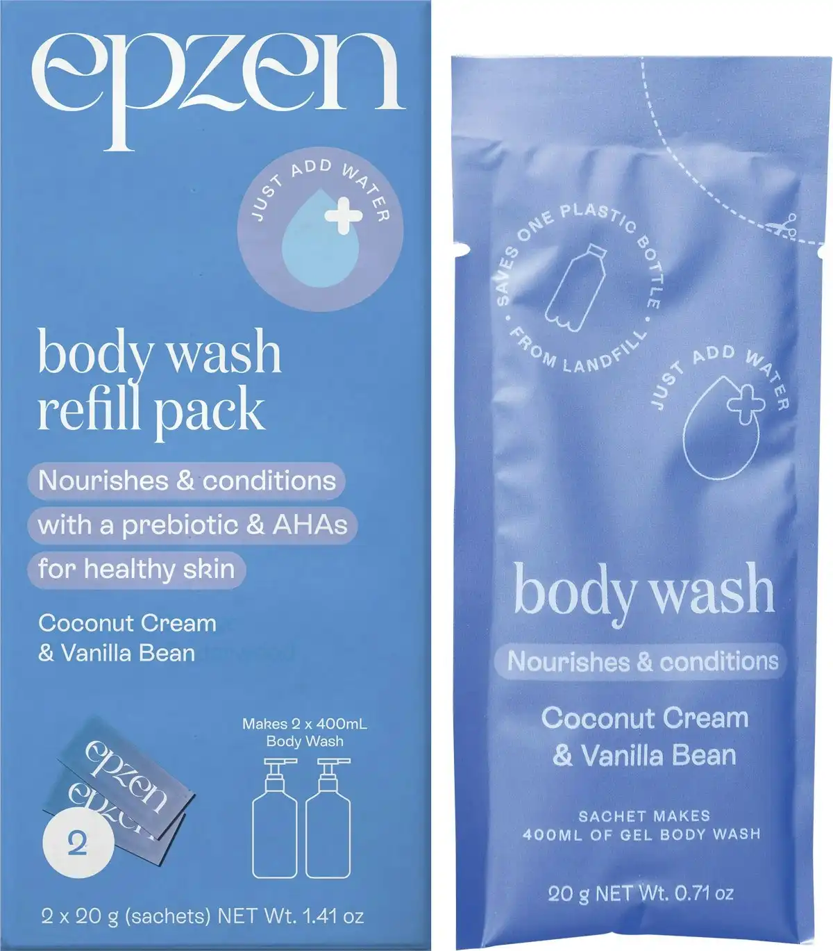 EpZen Body Wash Refill Pack Coconut Cream & Vanilla Bean 2x20g