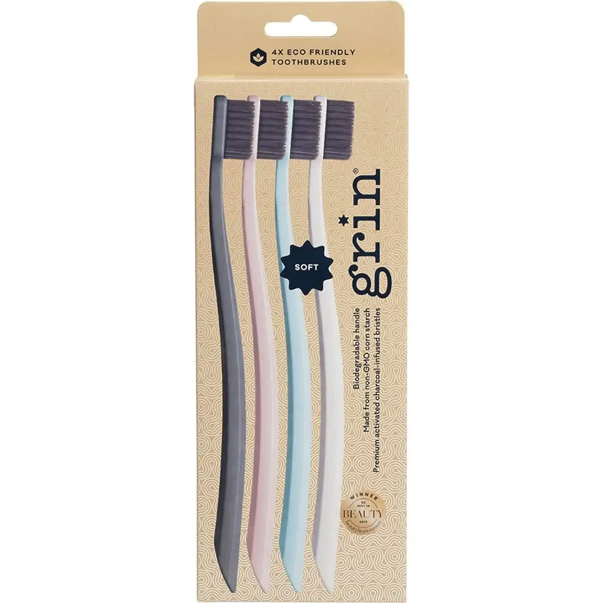 Grin Biodegradable Toothbrush (4-Pack) Soft - Mint, Ivory, Navy & Pink
