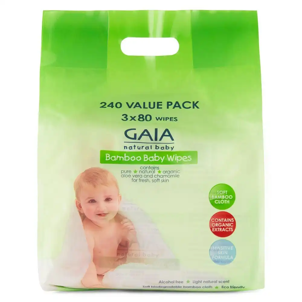 Gaia Natural Bamboo Baby Wipes 240 Wipes Value Pack