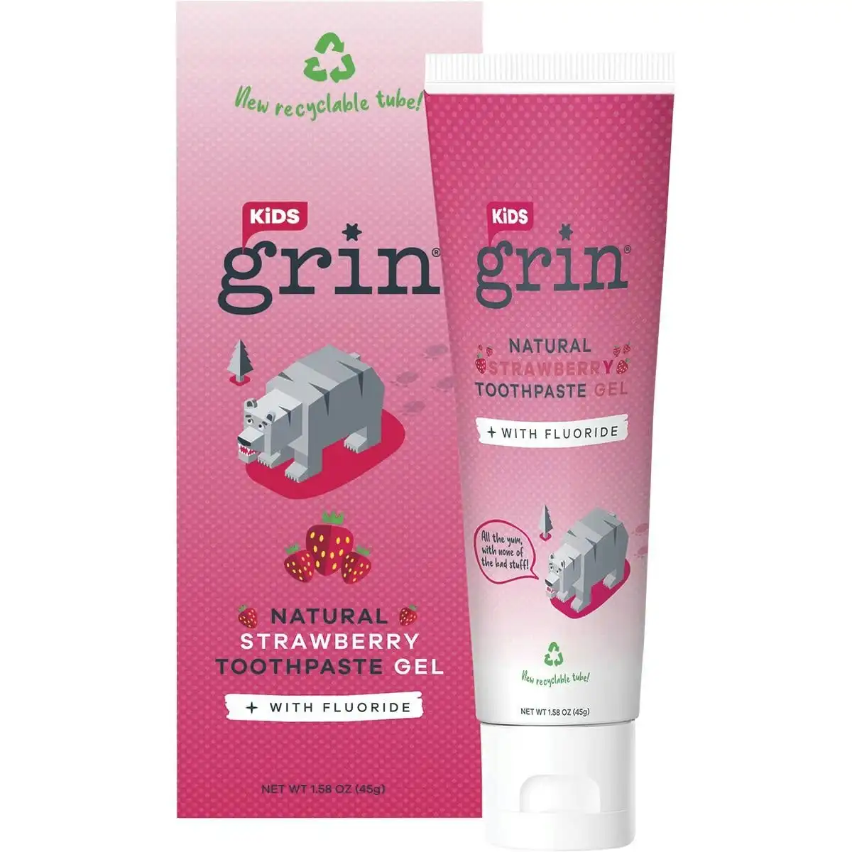 Grin Toothpaste - Kids Strawberry Gel With Fluoride 45g