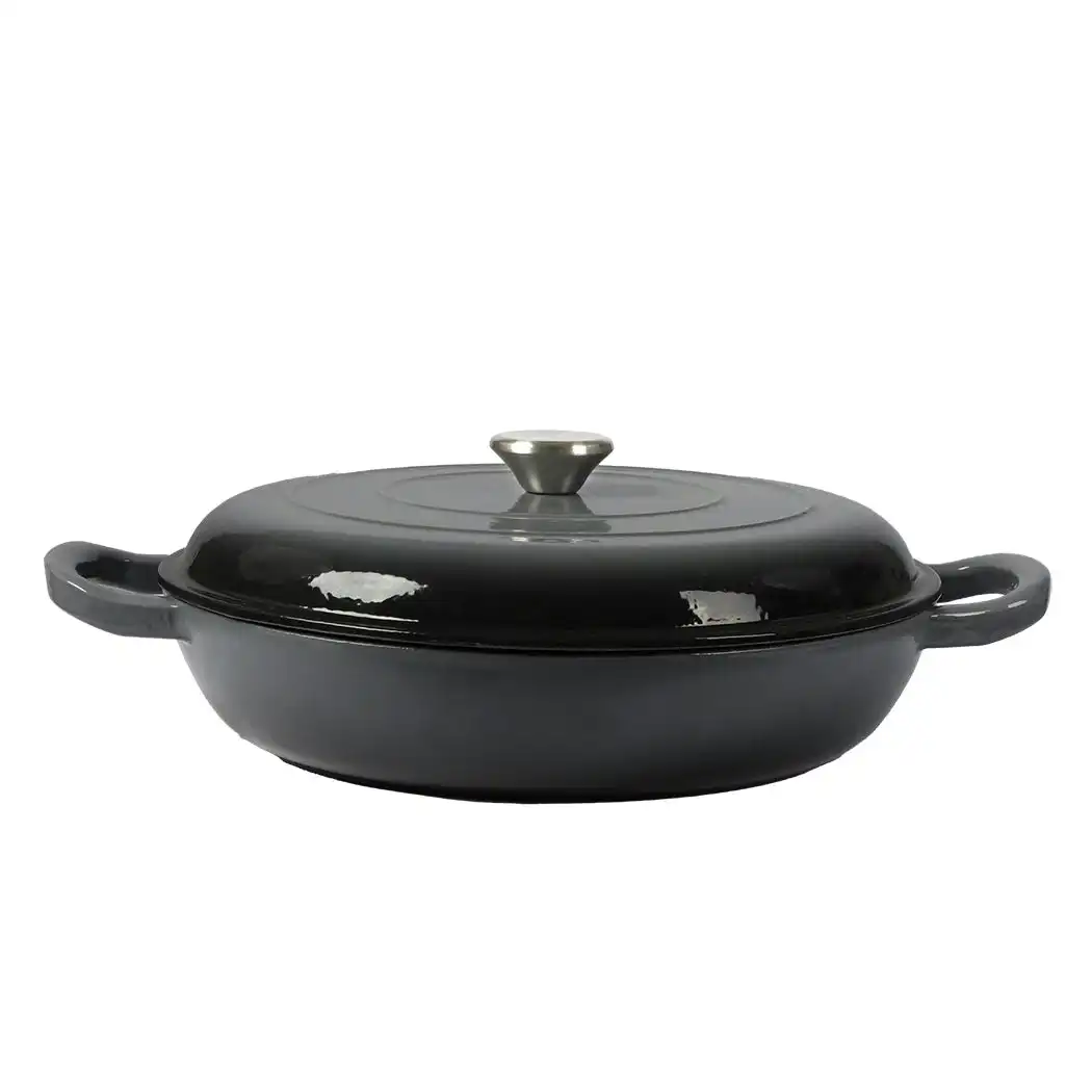 Toque 3.5L Cast Iron Pan Dutch Oven Enamel Casserole Pot Slow Cook Cooker Black