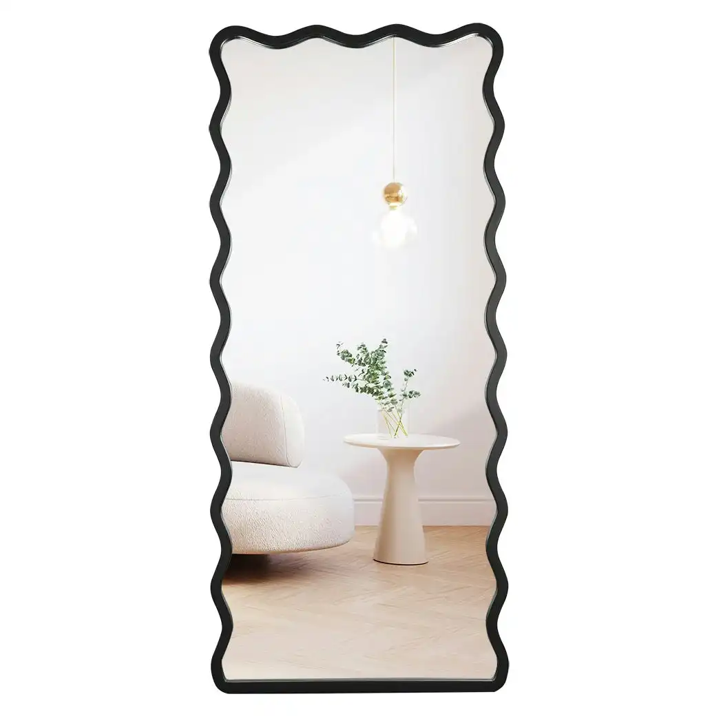 Yezi Full Length Wavy Mirror Floor Standing Wall Makeup Mirrors 1.7M Black Large