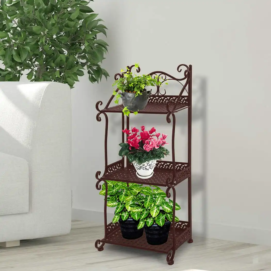 Levede Plant Stand 3 Tiers Outdoor Indoor Metal Flower Pots Rack Garden Shelf (UM1213-3-BZ)
