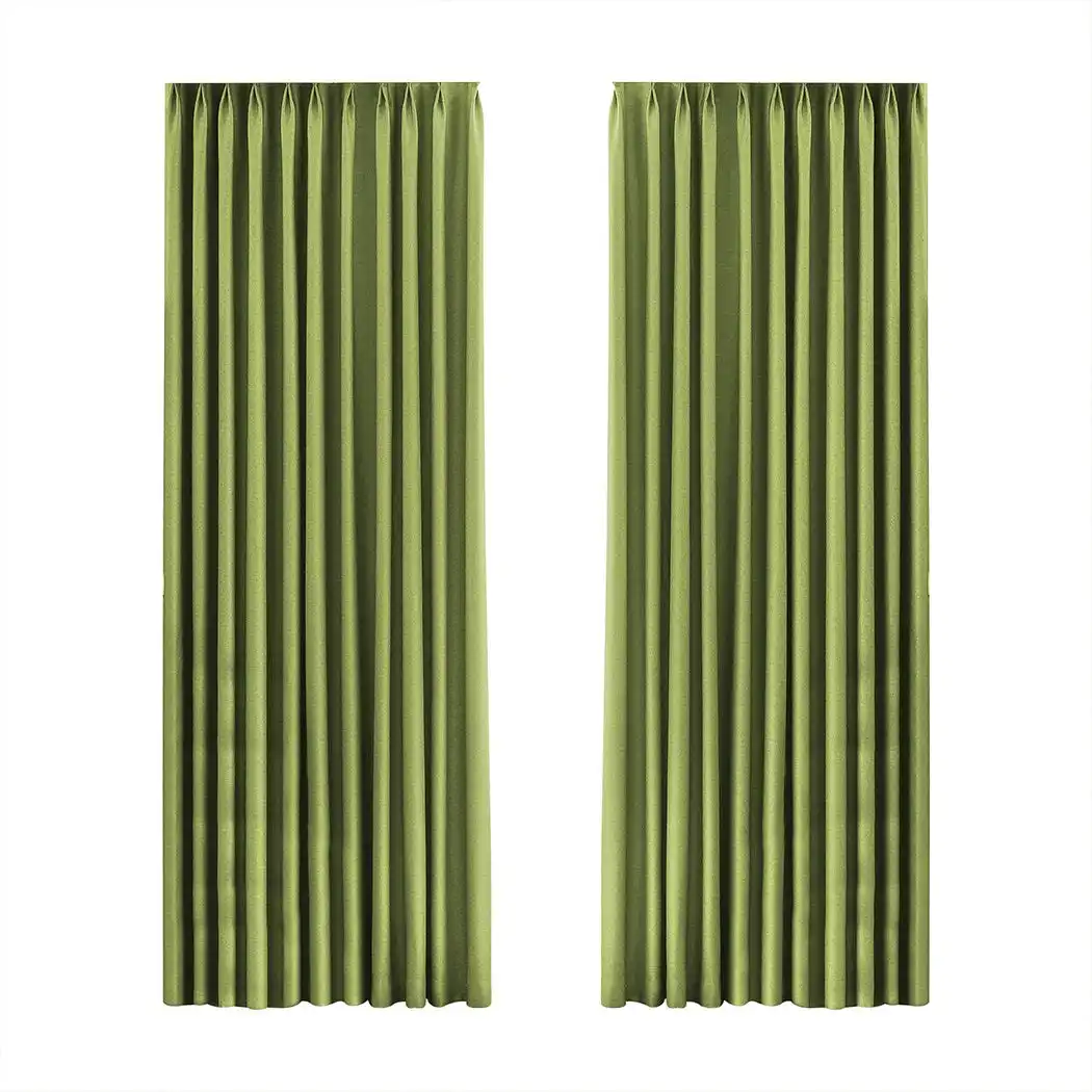Marlow 2XBlockout Curtains Chenille Blackout Draperies Eyelet Day132x250 Green