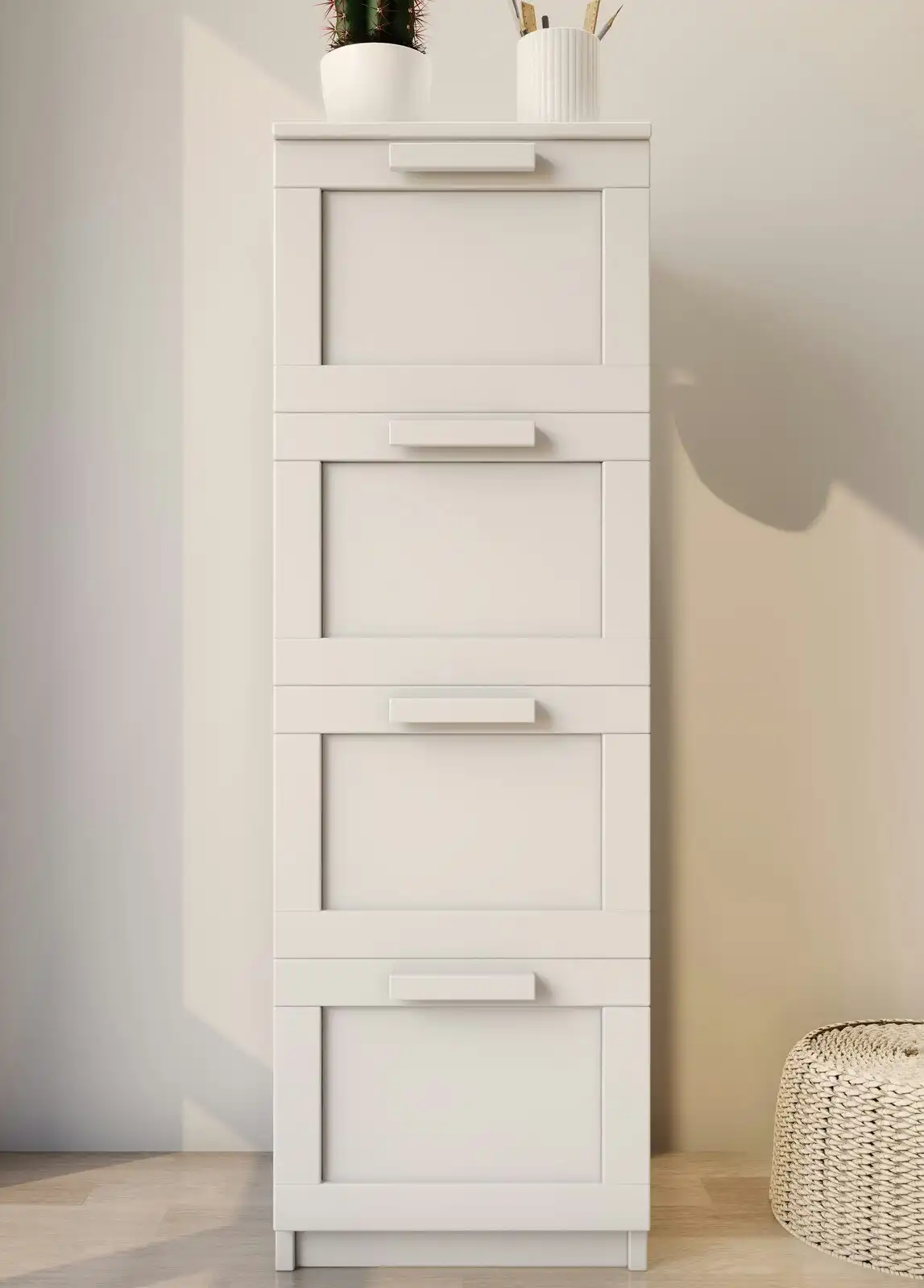 Allure Chest of 4 Drawers White Dressers Tallboys Stylishly Minimalist Bedroom Storage Cabinet