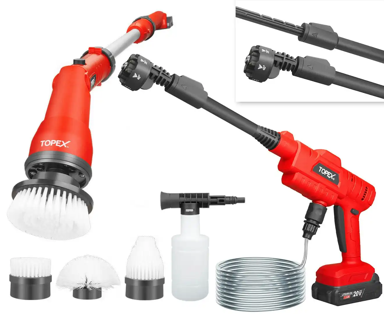Topex 20V Cordless Power Tool Kit Telescoping Electric Scrubber Pressure Washer