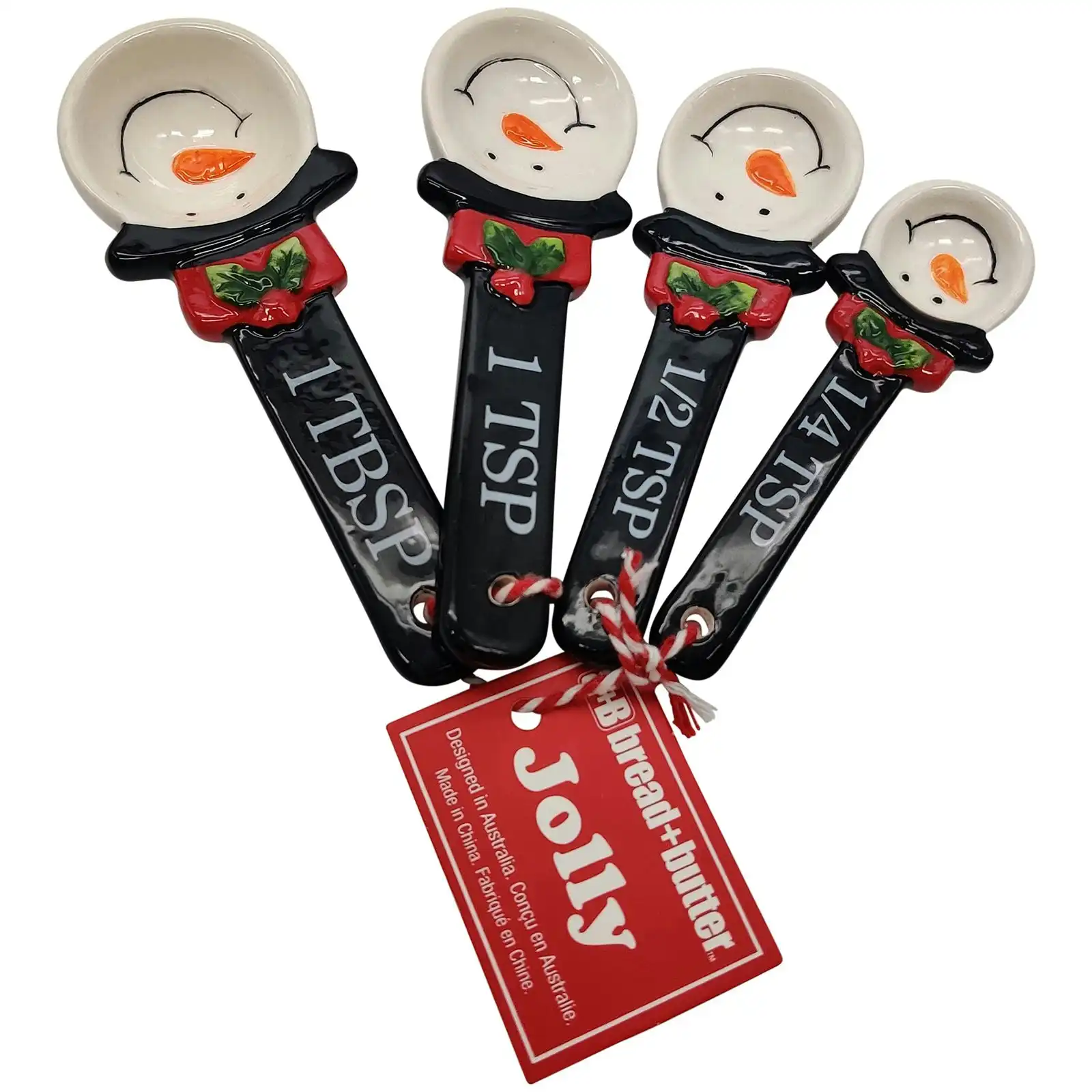 Bread and Butter Snowman Spoons - 4 Pack - Black / White