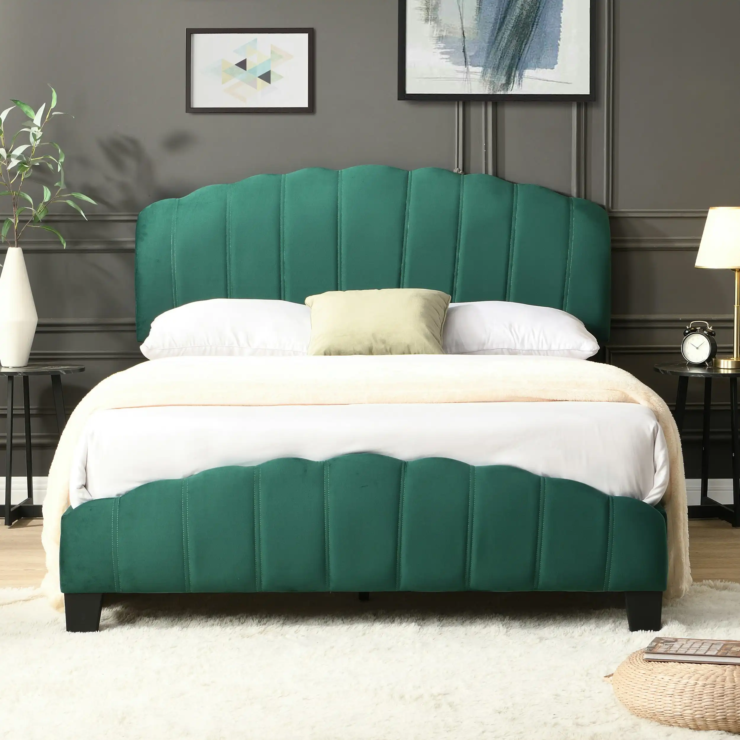 IHOMDEC Queen Size Shell-Style Bed Frame Base Mattress Platform BEF04 Green