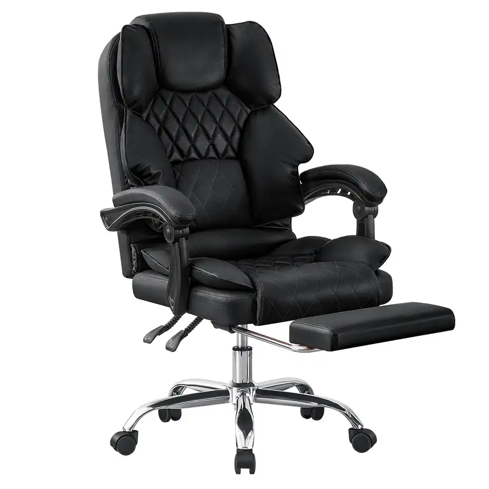 Furb Executive Office Chair PU Leather Thick Back Padded Support with Footrest Black