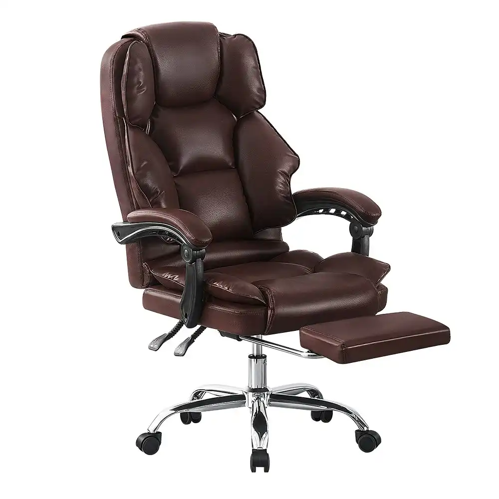 Furb Executive Office Chair PU Leather Thick Back Support Padded Seat Brown