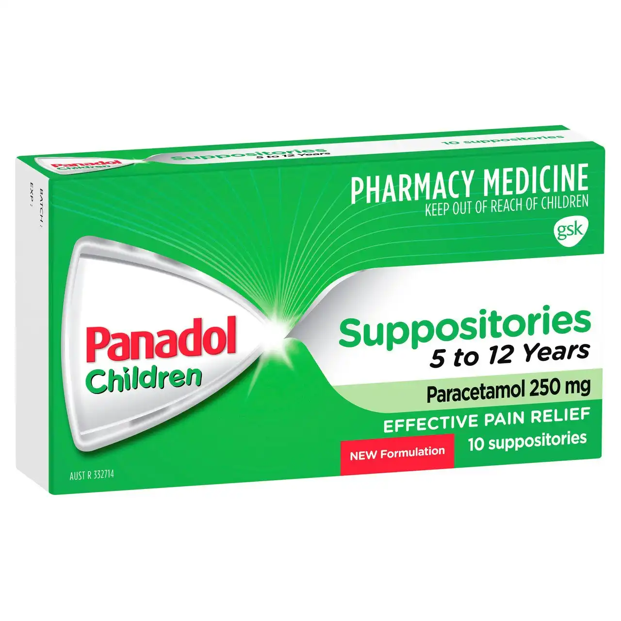 Panadol Children Suppositories 5-12 Years, 250mg 10 Pack
