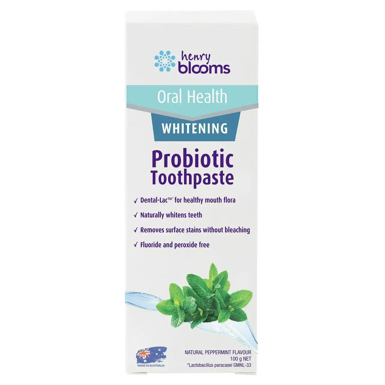 Henry Blooms Whitening Probiotic Toothpaste Peppermint 100g