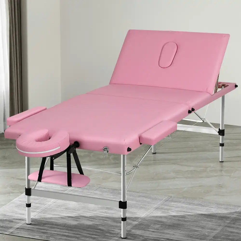 Zenses Massage Table 85CM Width 3 Fold Portable Therapy Beauty Bed Pink