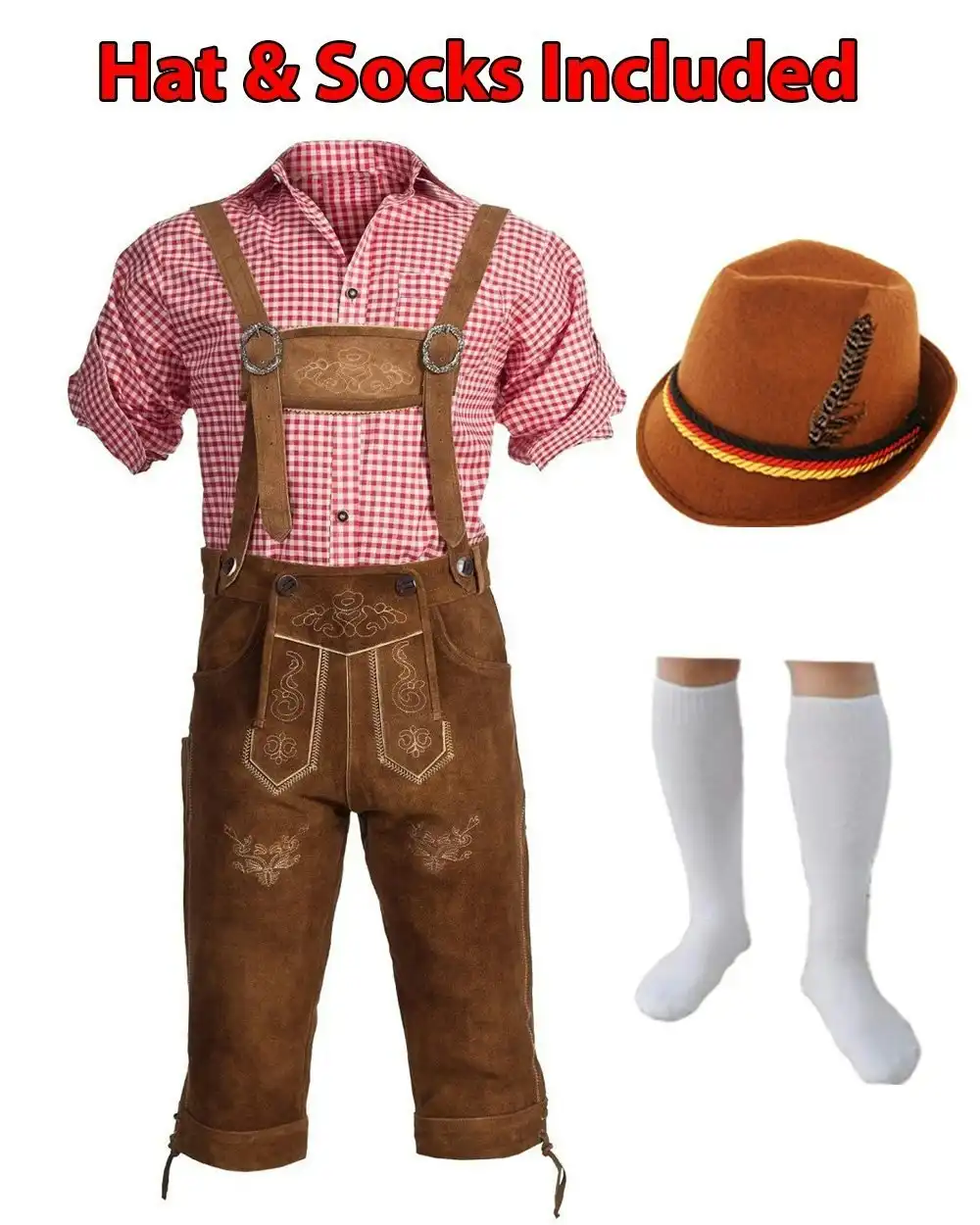 Brown Longer Pants Lederhosen Oktoberfest Mens Costume