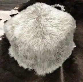 NSW Leather Sheepskin Pouffe in Grey