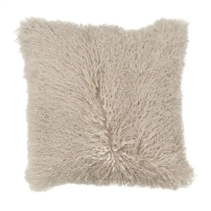 NSW Leather Mongolian Sheepskin Cushion in Fawn
