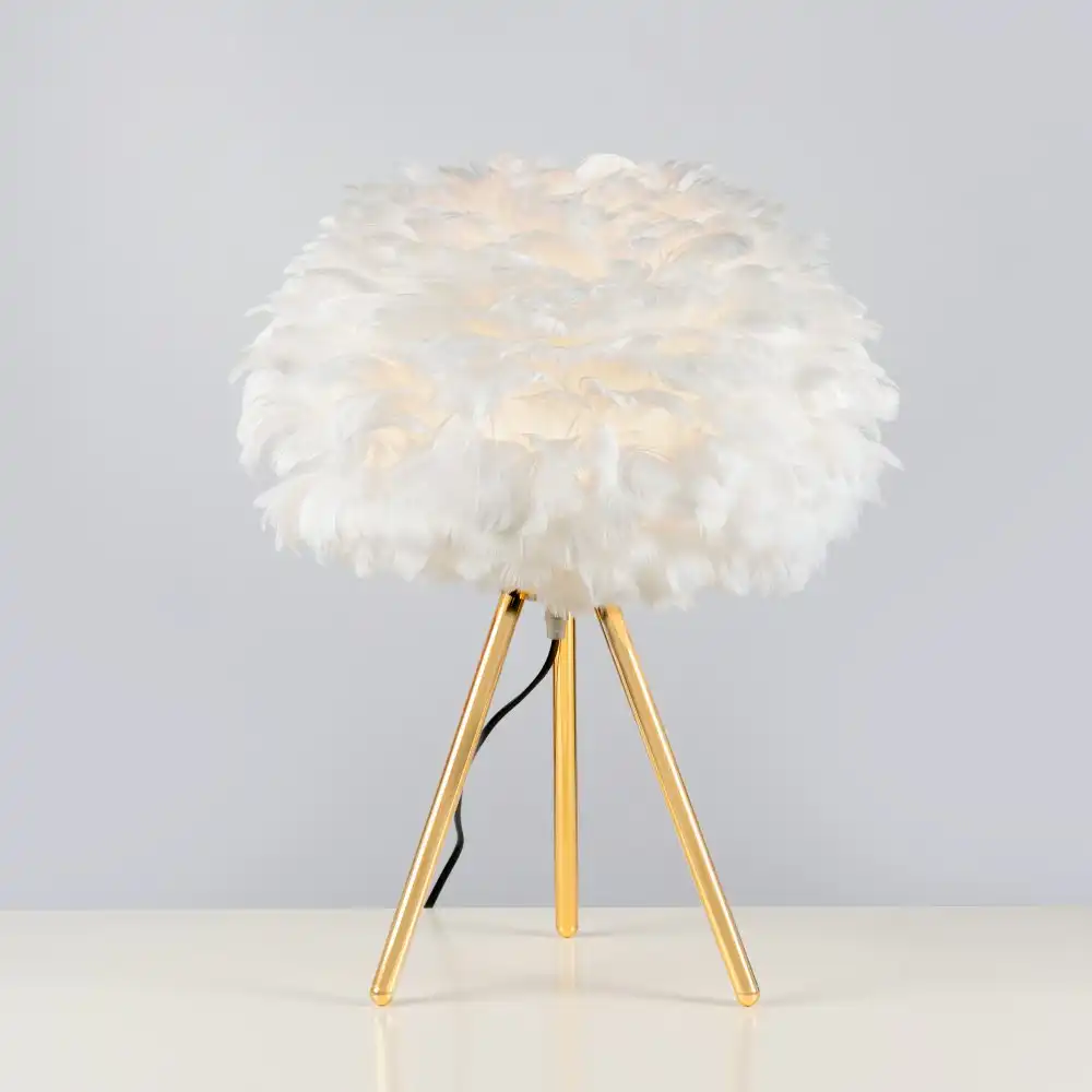 White Feather Tripod Table Lamp